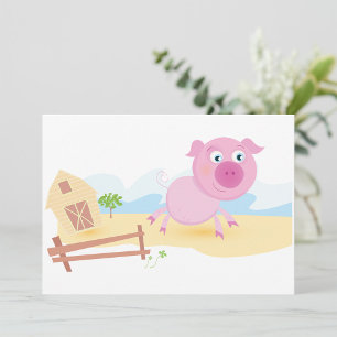 Pink Farm Pig Invitations
