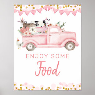 Pink Farm Truck Pumpkin Drive By Birthday Food Poster