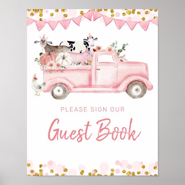 Pink Farm Truck Pumpkin Drive By Guest Book (Front)