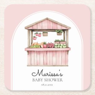 Pink Farmers Market Baby Shower Square Paper Coaster