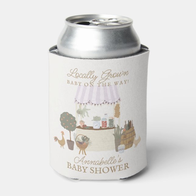 Pink Farmers Market Farm Fresh Baby Shower Favours Can Cooler (Can Front)