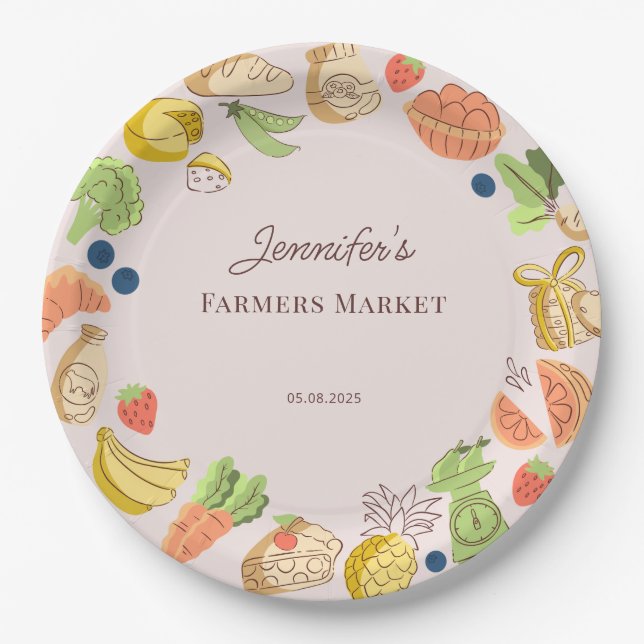 Pink Farmers Market Farm Fresh Birthday Paper Plate (Front)
