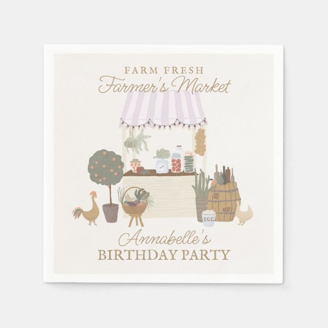 Pink Farmers Market Farm Fresh Birthday Party Napkin (Front)