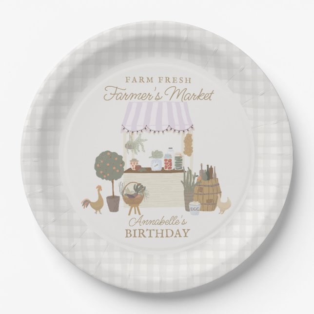 Pink Farmers Market Farm Fresh Birthday Party Paper Plate (Front)