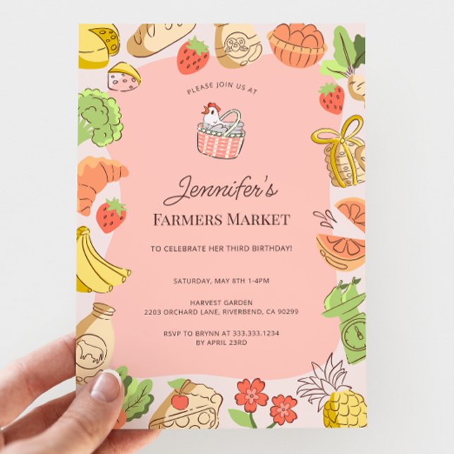 Pink Farmers Market Organic Farm Fresh Birthday Invitation (Creator Uploaded)