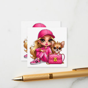 Pink Fashion Doll and Puppy Fleece Blanket Enclosure Card