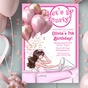 Pink Fashion Doll Car Birthday Party Invitation
