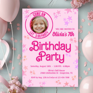Pink Fashion Doll Photo Birthday Party Invitation