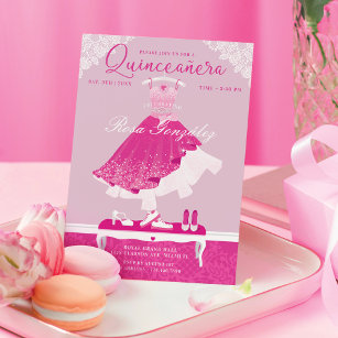 Pink Fashion Dream Gown Wardrobe Quinceanera Party Invitation