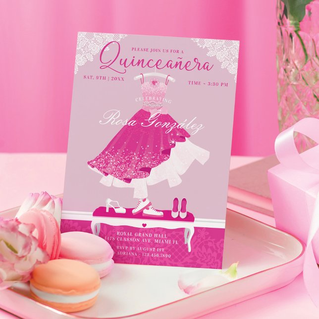 Pink Fashion Dream Gown Wardrobe Quinceanera Party Invitation (Pink Fashion Dream Gown Wardrobe Quinceanera Party Invitation)