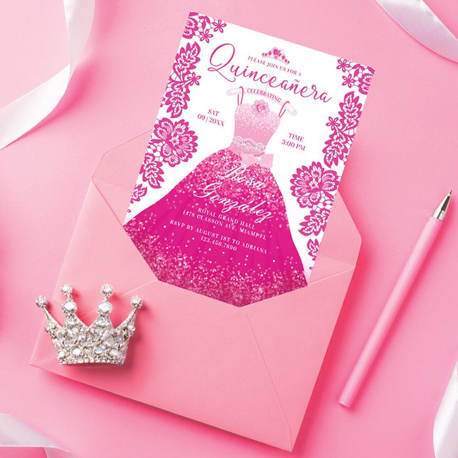 Pink Fashion Dream Princess Gown Quinceanera Party Invitation (Creator Uploaded)