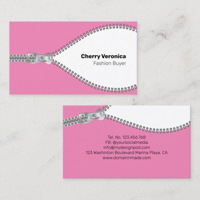 Pink Fashion Industry Zipper Business Card (Front/Back)