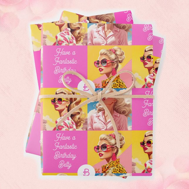 Pink Fashion Personalise Text Girl's Birthday Wrapping Paper Sheet (Creator Uploaded)