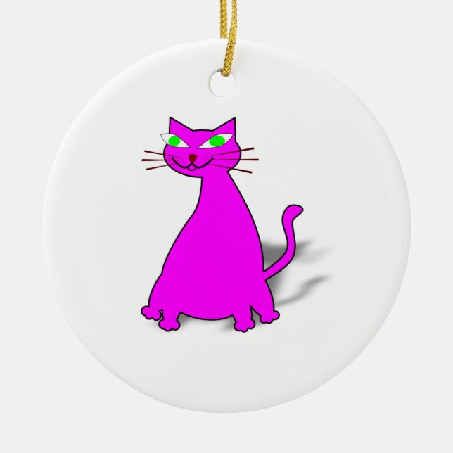 Pink Fat Cat Ceramic Tree Decoration (Front)