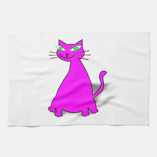 Pink Fat Cat Tea Towel (Horizontal)