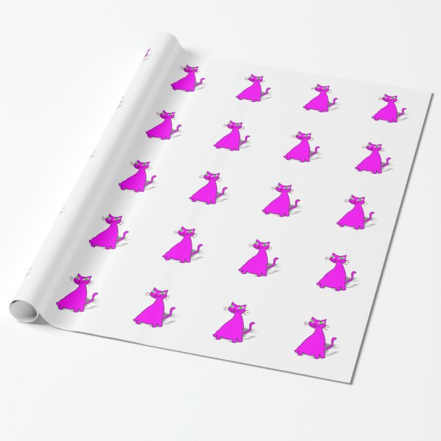 Pink Fat Cat Wrapping Paper (Unrolled)