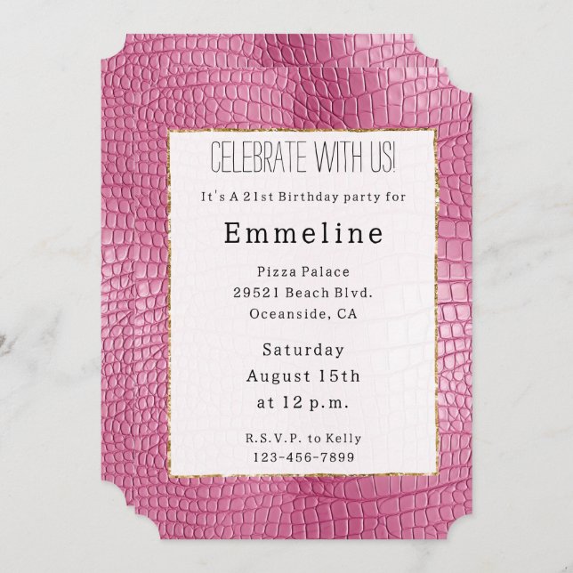 Pink Faux Alligator Animal Birthday Invitation (Front/Back)