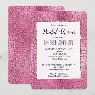 Pink Faux Alligator Animal Bridal Shower Invitation