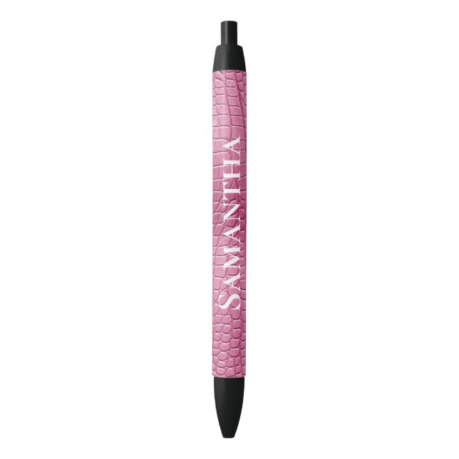 Pink Faux Alligator Animal Bridal Shower Wedding Black Ink Pen (Front Vertical)