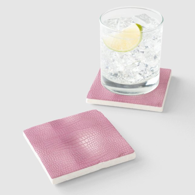 Pink Faux Alligator Animal Print Stone Coaster (Side)