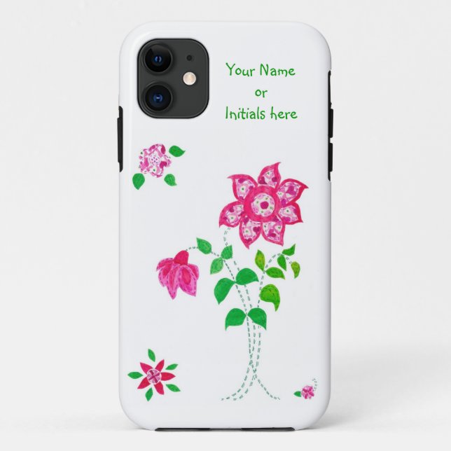 Pink Faux Applique Flowers Design on White Case-Mate iPhone Case (Back)