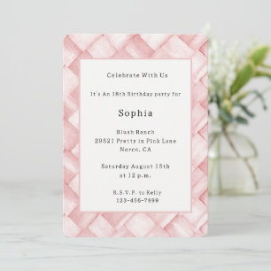 Pink Faux Basket Weave Birthday Invitation