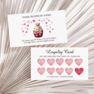 Pink Faux Crochet Heart Cupcake Bakery  Loyalty Card