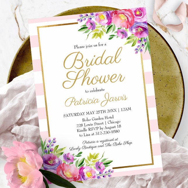Pink & Faux Foil Gold Floral Bridal Shower Invitation (Creator Uploaded)