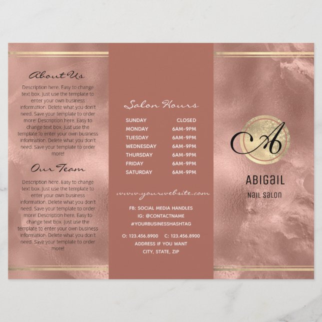 Pink Faux Foil Monogram Logo Trifold Brochure (Front)