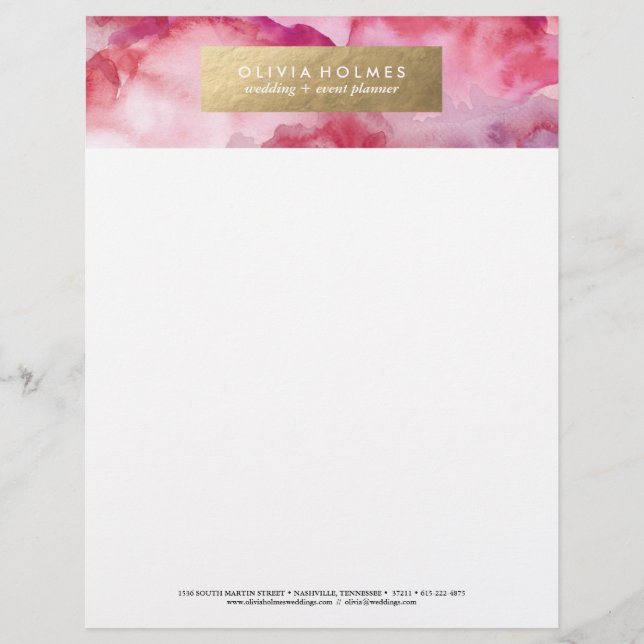 Pink Faux Foil Watercolor Letterhead (Front)