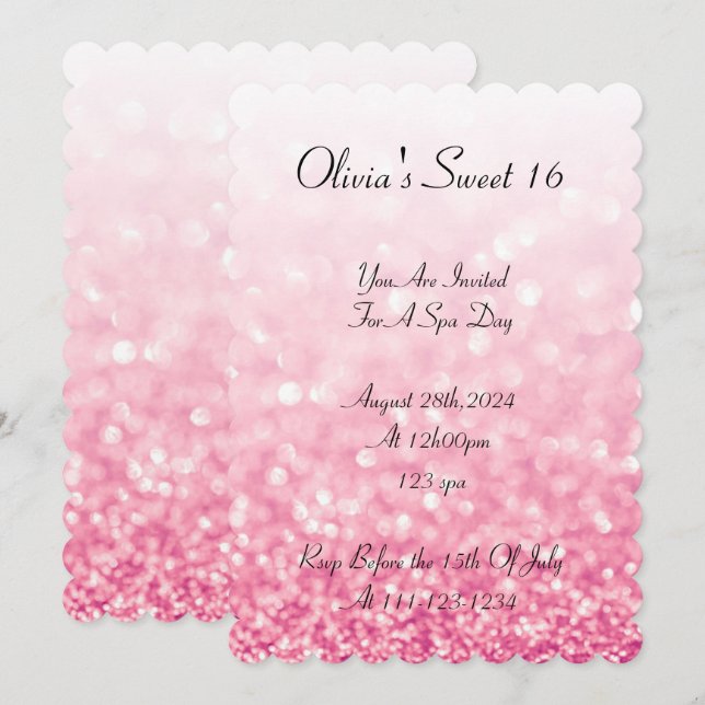 Pink faux glitter birthday invitation  (Front/Back)
