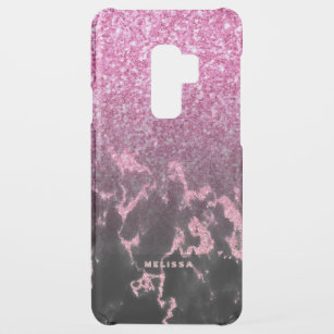 Pink Faux Glitter & Black Faux Marble Ombre Uncommon Samsung Galaxy S9 Plus Case