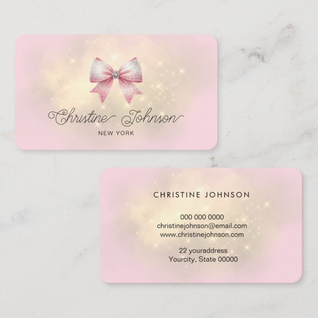 pink faux glitter bow logo business card (Front/Back)