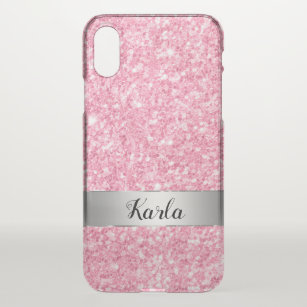 Pink Faux Glitter Custom Monogram iPhone X Case