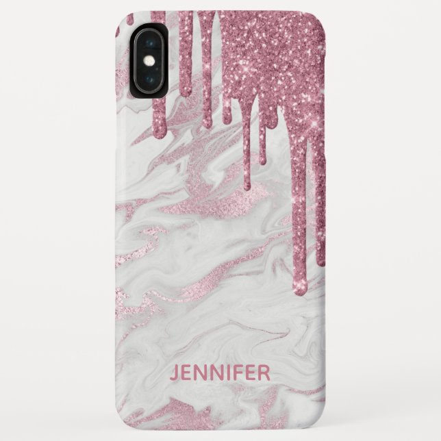 Pink Faux Glitter Drips iPhone 6.5 Case (Back)