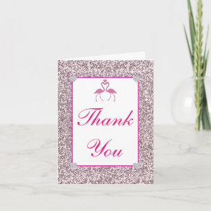 Pink Faux Glitter Flamingo Love Thank You Card