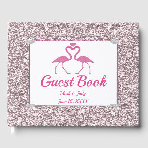 Pink Faux Glitter Flamingo Love Wedding Guestbook