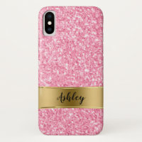 Pink Faux Glitter & Gold Stripe