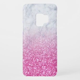 Pink Faux Glitter & Grey Marble Ombre Case-Mate Samsung Galaxy S9 Case