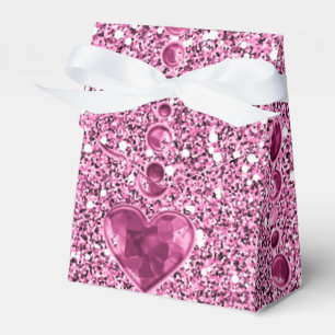 Pink Faux Glitter & Heart Droplets Favour Box