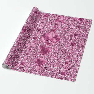 Pink Faux Glitter & Heart Droplets Wrapping Paper