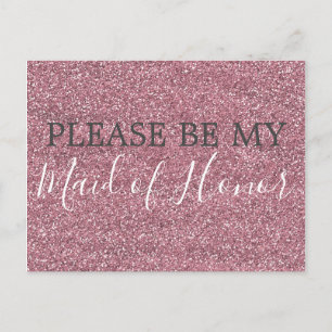 Pink Faux Glitter Maid of Honour Proposal Invitation Postcard