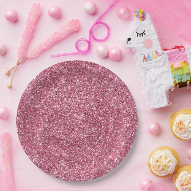 Pink Faux Glitter  Paper Plate (Party)