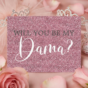 Pink Faux Glitter Quinceanera Dama Proposal Invitation Postcard