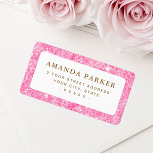Pink faux glitter return address label