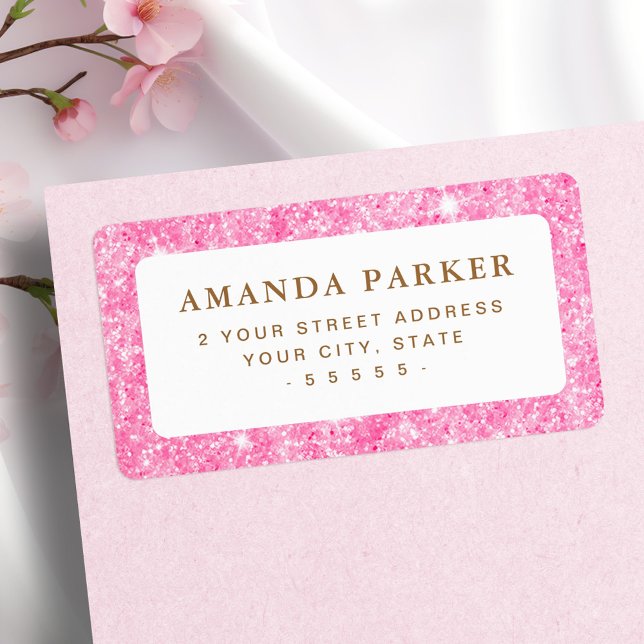 Pink faux glitter return address label (Pink faux glitter return address label)