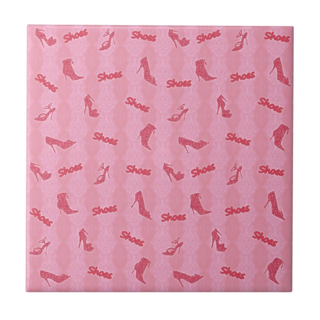 Pink Faux Glitter Shoe Pattern Tile (Front)