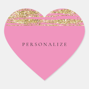 Pink Faux Glitter Stripes Heart Sticker