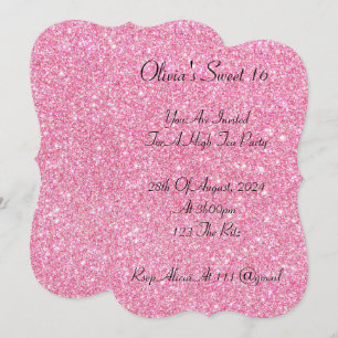 pink faux glitter sweet 16 birthday invitation