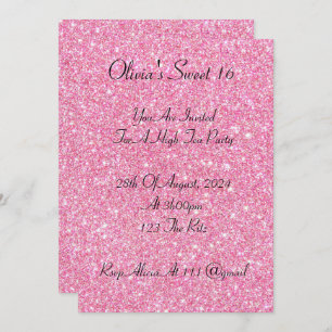 pink faux glitter sweet 16 birthday invitation